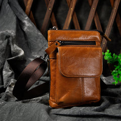 Cool Brown Leather Men's Belt Pouch Cell Phone Holster Small Belt Bag Mini Messenger Bag Side Bag For Men - iwalletsmen