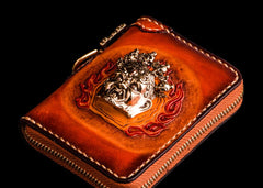 Handmade Leather Tibetan Mens billfold Wallet Cool Chain Wallet Biker Wallet for Men