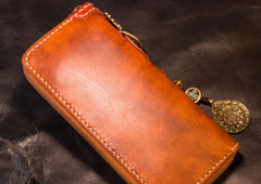 Handmade Leather Tooled Mens Chain Biker Wallet Cool Leather Wallet Long Phone Wallets for Men