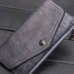 Handmade Mens Cool Long Leather Chain Wallet Cards Biker Trucker Wristlet Wallet - iwalletsmen