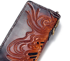 Handmade Leather Buddha&Demon Mens Chain Biker Wallet Cool Leather Wallet With Chain Wallets for Men