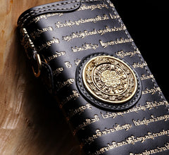 Handmade Leather Mens Chain Tibetan Biker Wallet Cool Leather Wallet Long Phone Wallets for Men