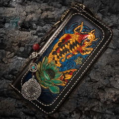 Handmade Leather Carp Mens Chain Biker Wallet Cool Leather Wallet Long Phone Wallets for Men - iwalletsmen
