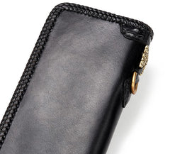 Handmade Leather Mens Chain Biker Wallet Cool Leather Wallet Long Phone Wallets for Men