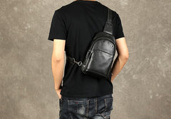 Genuine Leather Mens Cool Chest Bag Sling Bag Crossbody Bag Travel Bag Hiking Bag for men