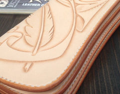 Handmade Leather Biker Wallet Tooled Floral Mens Cool Chain Wallet Trucker Wallet with Chain