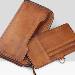 Handmade Leather Mens Cool Long Leather Wallet Bifold Clutch Wallet for Men