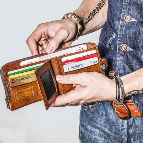 Handmade Mens Cool billfold Leather Wallet Men Small Wallets Bifold for Men - iwalletsmen