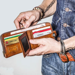 Handmade Mens Cool billfold Leather Wallet Men Small Wallets Bifold for Men