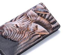 Handmade Leather Zebra Tooled Mens Chain Biker Wallet Cool Leather Wallet With Chain Wallets for Men