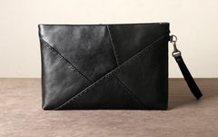 Genuine Leather Mens Clutch Cool Slim Wallet Zipper Clutch Wristlet Bag Wallet for Men Women