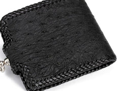 Handmade Leather Ostrich skin Mens billfold Wallet Cool Chain Wallet Biker Wallet for Men