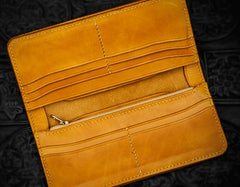 Handmade Leather Men Tooled Skull Cool Leather Wallet Long Phone Wallets for Men