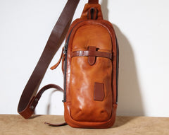 Genuine Leather Mens Cool Chest Bag Sling Bag Crossbody Bag Travel Bag Hiking Bag for men