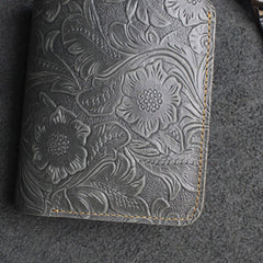 Handmade Leather Floral Mens Cool Slim Leather Wallet Men billfold Wallets Bifold for Men