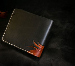 Handmade Leather Chinese Lion Tooled Mens billfold Wallet Cool Leather Wallet Slim Wallet for Men