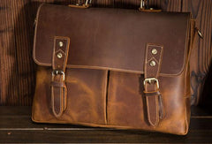 Cool Leather Mens Briefcase Business Briefcase Vintage Shoulder Bag HandBags for men - iwalletsmen