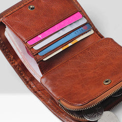 Handmade Mens Cool billfold Leather Wallet Men Small Zipper Wallets Bifold for Men