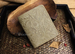 Handmade Leather Floral Mens Cool Slim Leather Wallet Men billfold Wallets Bifold for Men
