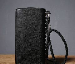 Genuine Leather Mens Cool Biker Chain Wallet Long Leather Wallet Clutch Wristlet Wallet for Men