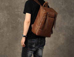 Genuine Leather Mens Cool Backpack Sling Bag Large Black Travel Bag Hiking Bag for men