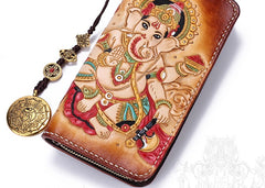 Handmade Leather Ganesha Mens Chain Biker Wallet Cool Leather Wallet With Chain Wallets for Men