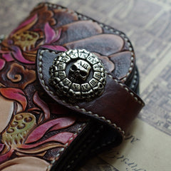Handmade Leather Tooled Skull Mens Chain Biker Wallet Cool Leather Wallet With Chain Wallets for Men