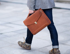 Handmade Leather Mens Cool Messenger Bag Briefcase Work Bag Business Bag for men