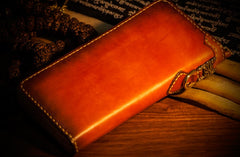 Handmade Leather Tooled Tibetan Mens Chain Biker Wallet Cool Leather Wallet Long Clutch Wallets for Men