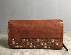 Handmade Genuine Leather Mens Clutch Cool Fashion Wallet Clutch Wristlet Wallet for Men