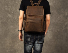 Genuine Leather Mens Cool Backpack Sling Bag Large Brown Travel Bag Hiking Bag for men
