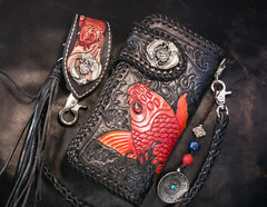 Handmade Leather Carp Mens Chain Biker Wallet Cool Leather Wallet With Chain Wallets for Men
