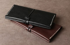 Genuine Leather Mens Cool Long Leather Wallet Cards Phone Bifold Clutch Wallet for Men
