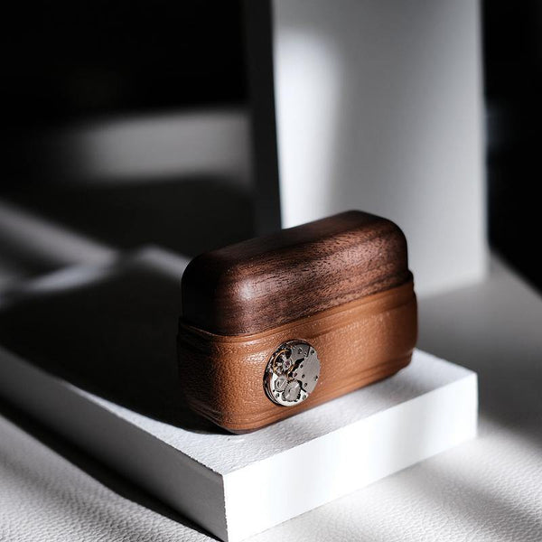 Handmade Brown Leather Wood AirPods Pro Case Custom Brown Leather AirPods Pro Case Airpod Case Cover - iwalletsmen