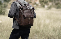 Handmade Leather Mens Cool Backpack Sling Bag Large Coffee Travel Bag Hiking Bag for men