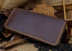 Handmade Leather Mens Cool Travel Long Wallet Card Holder Card Slim Clutch Wallets for Men