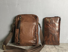 Genuine Leather Mens Cool Chest Bag Sling Bag Crossbody Bag Travel Bag Hiking Bag for men