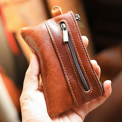 Black Leather Mens billfold Coin Wallet Zipper Small Coin Holder Change Pouch For Men - iwalletsmen