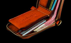Handmade Leather Small Tibetan Tooled Mens billfold Wallet Cool Chain Wallet Biker Wallet for Men