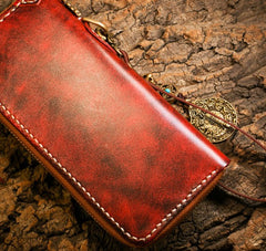 Handmade Leather Mens Chain Biker Wallet Cool Leather Wallet Long Phone Wallets for Men