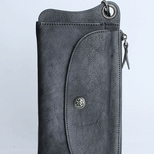 Handmade Mens Cool Long Leather Chain Wallet Cards Biker Trucker Wristlet Wallet - iwalletsmen