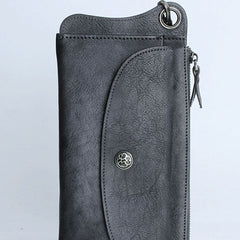 Handmade Mens Cool Long Leather Chain Wallet Cards Biker Trucker Wristlet Wallet - iwalletsmen