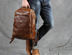 Genuine Leather Mens Cool Backpack Sling Bag Large Black Travel Bag Hiking Bag for men