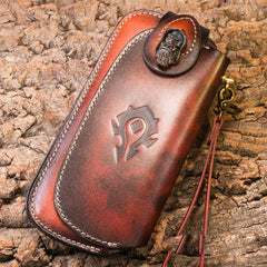 Handmade Leather Mens Cool Long World of Warcraft Leather Chain Wallet Cards Biker Trucker Wallet - iwalletsmen
