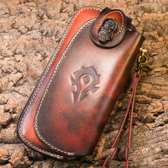 Handmade Leather Mens Cool Long World of Warcraft Leather Chain Wallet Cards Biker Trucker Wallet