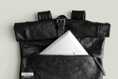 Genuine Leather Mens Cool Backpack Sling Bag Large Black Travel Bag Hiking Bag for men