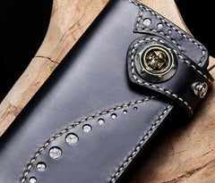 Handmade Leather Mens Chain Biker Wallet Cool Leather Wallet Long Phone Wallets for Men