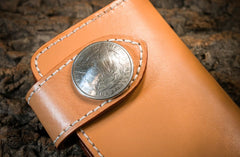 Handmade Leather Mens Cool Beige Chain Wallet Biker Trucker Wallet with Chain