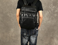Genuine Leather Mens Cool Backpack Sling Bag Large Black Travel Bag Hiking Bag for men
