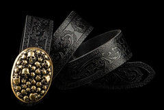 Handmade Genuine Leather Skull Mens Belt Custom Cool Leather Men Black Belt for Men